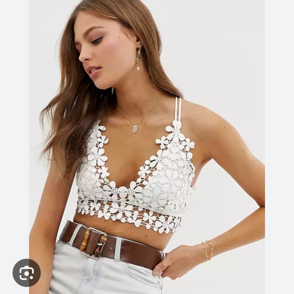 Free People Miss Daizy crochet floral bralette crop top  Neutral XS